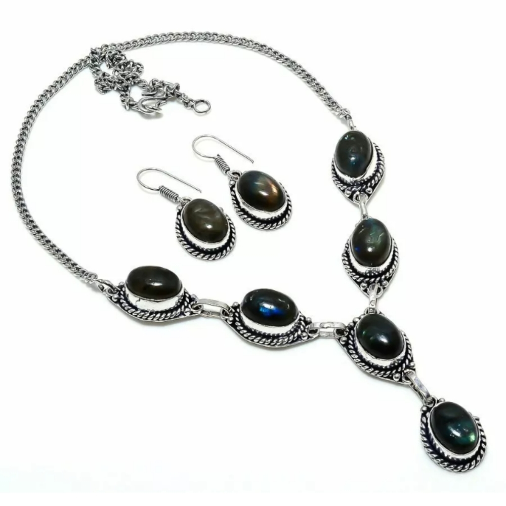 FINAL PRICE DROP! Flashy Labradorite Necklace and Earrings Set